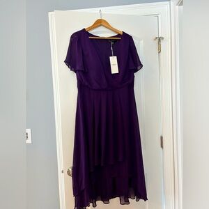 Ever Pretty eggplant Chiffon midi dress with empire waist, size 16